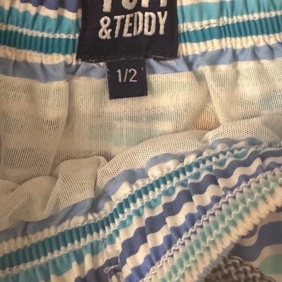 Tom & Teddy Blue and Green Striped Boys Swim Shorts Quick-Dry Elastic Waist - Picture 3 of 3